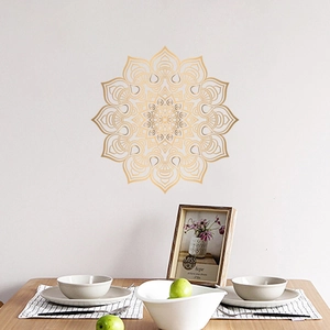 Golden mandala pattern wall sticker for living room with symmetric floral geometric design