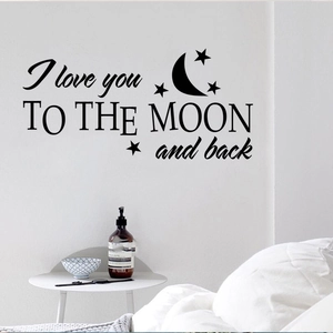 I love you to the moon and back wall decal with stars and moon for bedroom decor
