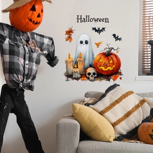 Halloween wall stickers featuring ghosts, pumpkins and candles for home festive decoration