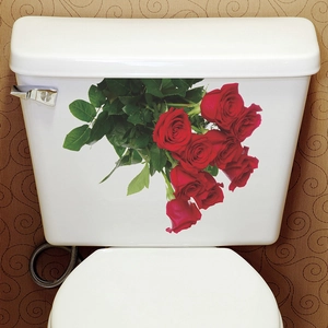 Romantic red rose flower wall sticker for toilet bathroom decoration self-adhesive PVC