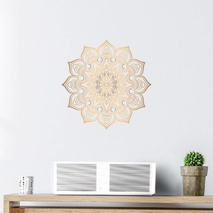 Golden mandala wall sticker with symmetric geometric design for bedroom and living room decor