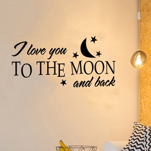 Modern black wall sticker with text I love you to the moon and back with moon and stars