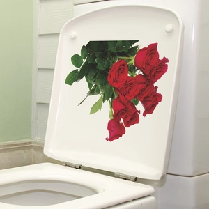 Romantic red rose flower toilet lid sticker for bathroom wall decoration self adhesive