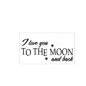Detailed dimension layout of I love you to the moon and back wall decal, 57cm by 27cm