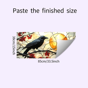 Detail view of bird on branch wall sticker showing applied dimensions 85cm by 38cm