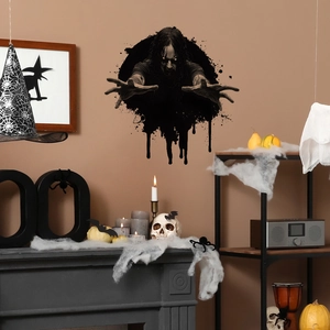 Halloween wall sticker showing a scary figure emerging from a cracked wall in black ink style