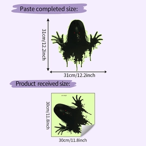 Luminous ghost wall sticker showing layout dimensions of 31x31cm and shipping size 30x30cm