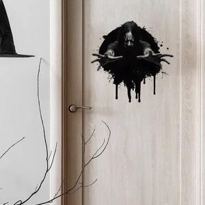 Halloween wall sticker featuring a scary ghost reaching out from a white wooden door