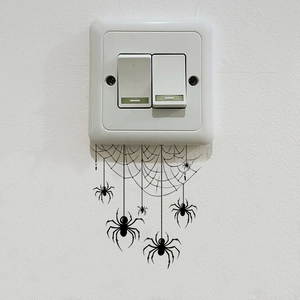 Halloween spider web and spiders wall sticker decor for light switch on white wall
