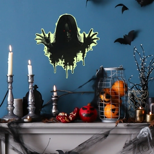 Luminous Halloween wall sticker featuring a spooky ghost with glowing green edges