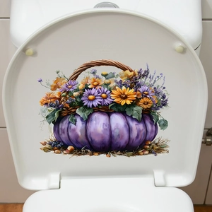 Adesivo per WC con cesto di fiori e zucca acquerello per decorazione casa autunnale