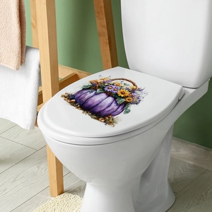 Adesivo per coperchio WC con zucca viola artistica e motivo floreale autunnale elegante