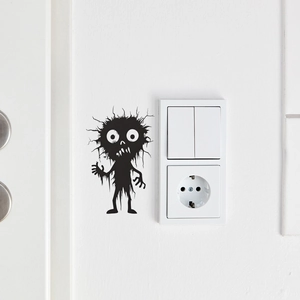 Cute black monster wall sticker for light switch decor with big eyes and messy hair