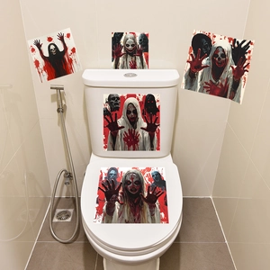 Halloween bloody handprint and zombie ghost stickers set for bathroom decor