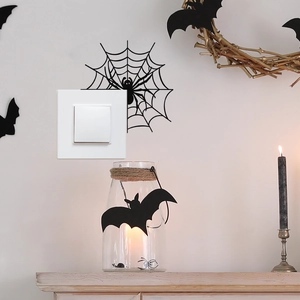 Halloween wall stickers set featuring black bats and spider web for light switch decoration