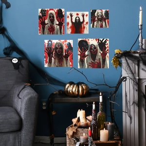 Five-piece set of Halloween zombie bloody hand wall decals for spooky home decor