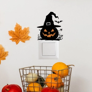 Halloween pumpkin witch hat wall sticker for light switch decoration with bats
