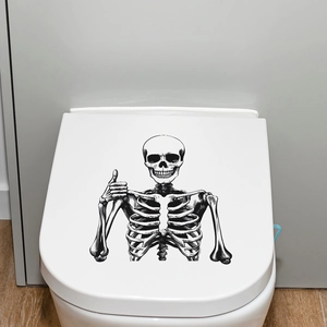 Funny Halloween skull skeleton giving thumbs up decal for toilet lid bathroom decor