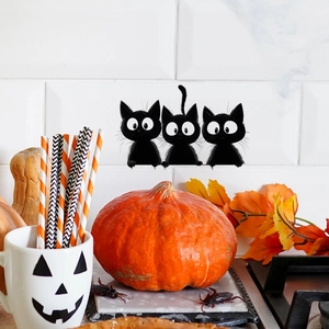 Cute Halloween black cat wall stickers with wide eyes for home and party decoration