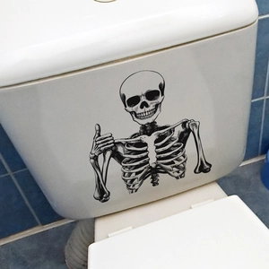 Funny Halloween skull thumbs up sticker on white toilet tank for home decoration
