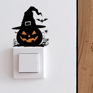 Halloween Pumpkin Witch Hat Wall Sticker PVC Black Spider Bat Silhouette Switch Decal For Living Room Home Holiday Decor