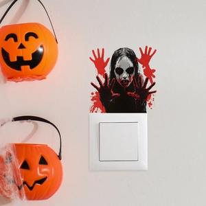Halloween scary girl light switch sticker with bloody hands for home wall decor