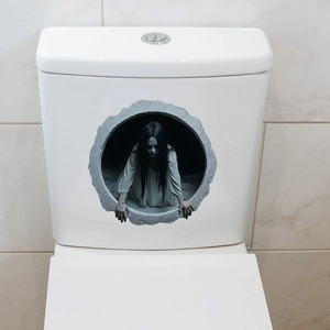 3D Halloween wall sticker featuring a scary ghost woman emerging from a white toilet seat