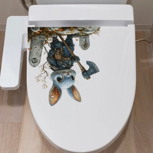 Gothic konijn krijger sticker met strijdbijl en grafstenen voor witte toiletbril deksel