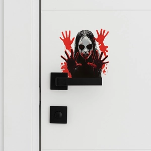 Halloween bloody girl wall sticker with red handprints for spooky home decor