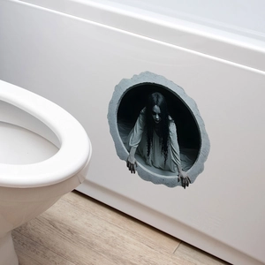 Halloween 3D ghost wall sticker featuring a scary woman crawling from a broken wall hole