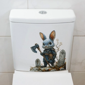 Halloween toiletsticker met gothisch konijn en bijl voor creatieve badkamerdecoratie