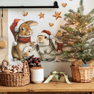 Stickers muraux lapin de Noël avec étoiles et cœurs pour décoration intérieure