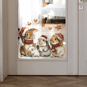 Autocollants de Noël lapins mignons avec étoiles et biscuits sur vitre de porte
