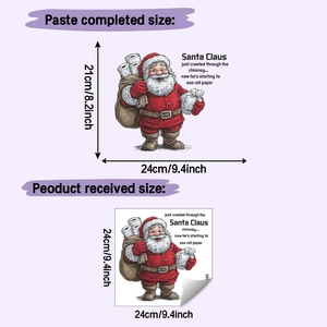 Detailed size comparison for Santa Claus toilet wall sticker showing dimensions 24x24cm