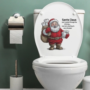 Funny Santa Claus bathroom wall sticker and toilet lid decal for Christmas home decor