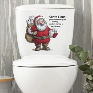 Christmas Santa Claus toilet sticker with humorous text for festive home decoration