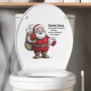 Festive Santa Claus toilet lid sticker made of waterproof PVC for Christmas home decor