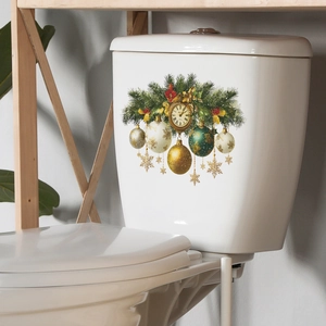 Christmas toilet sticker featuring vintage clock design with festive pine and berry accents