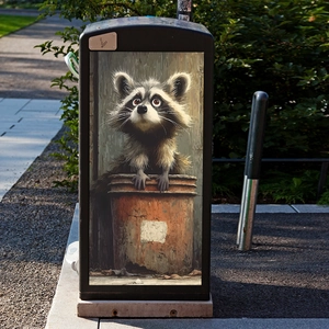 Realistic cartoon raccoon wall sticker for home decor and trash bin decoration
