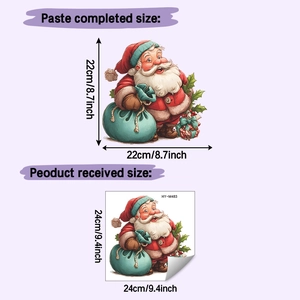 Size dimensions showing 22x22cm finished Santa Claus toilet decal and package sheet