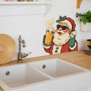 Christmas Santa Claus holding beer wall sticker on white kitchen tile wall decor