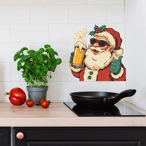 Cartoon Santa Claus with beer mug wall sticker for kitchen decor on white tiles