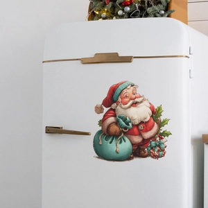 Self-adhesive Santa Claus wall sticker with gift bag for Christmas home decoration
