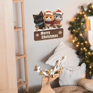 Three cute Christmas kittens wall decal with Merry Christmas text for home decoration