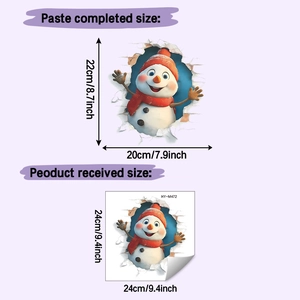 Detail of 3D Christmas snowman wall sticker showing product dimensions and application size