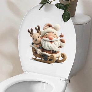 Weihnachts-WC-Aufkleber mit 3D-Weihnachtsmann und Rentier auf weißem Hintergrund