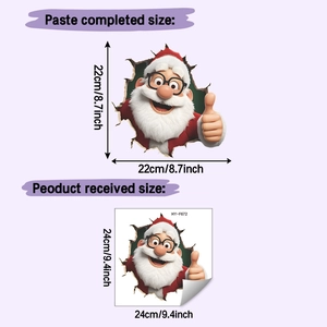 Detail view of 3D Santa wall sticker with dimensions and application size guide