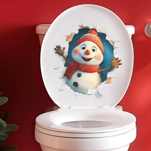 Funny 3D Christmas snowman sticker for toilet lid or wall with festive red hat and scarf