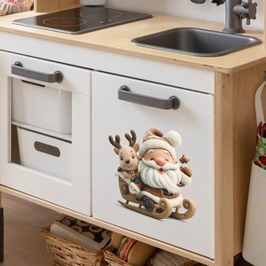 3D-Weihnachtsmann und Rentier-Schlitten Aufkleber für weiße Küchenschränke Dekoration