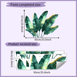 Tropical monstera wall sticker display showing received size and pasted wall effect